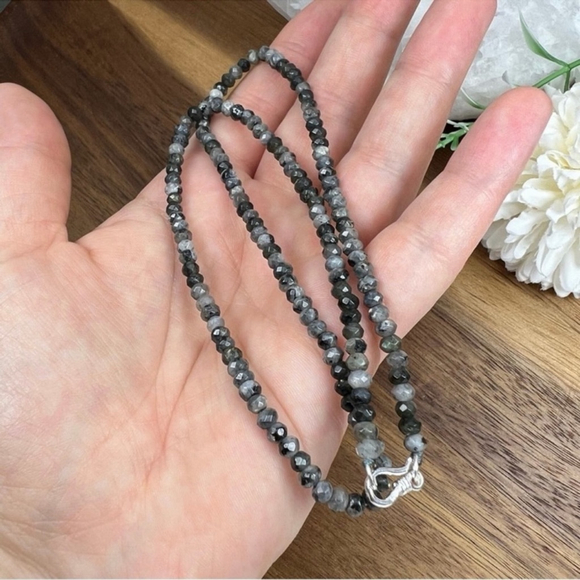 Black Tourmaline Moonstone Bead Necklace 18” Handmade Boho Southwest Style New - Picture 2 of 5